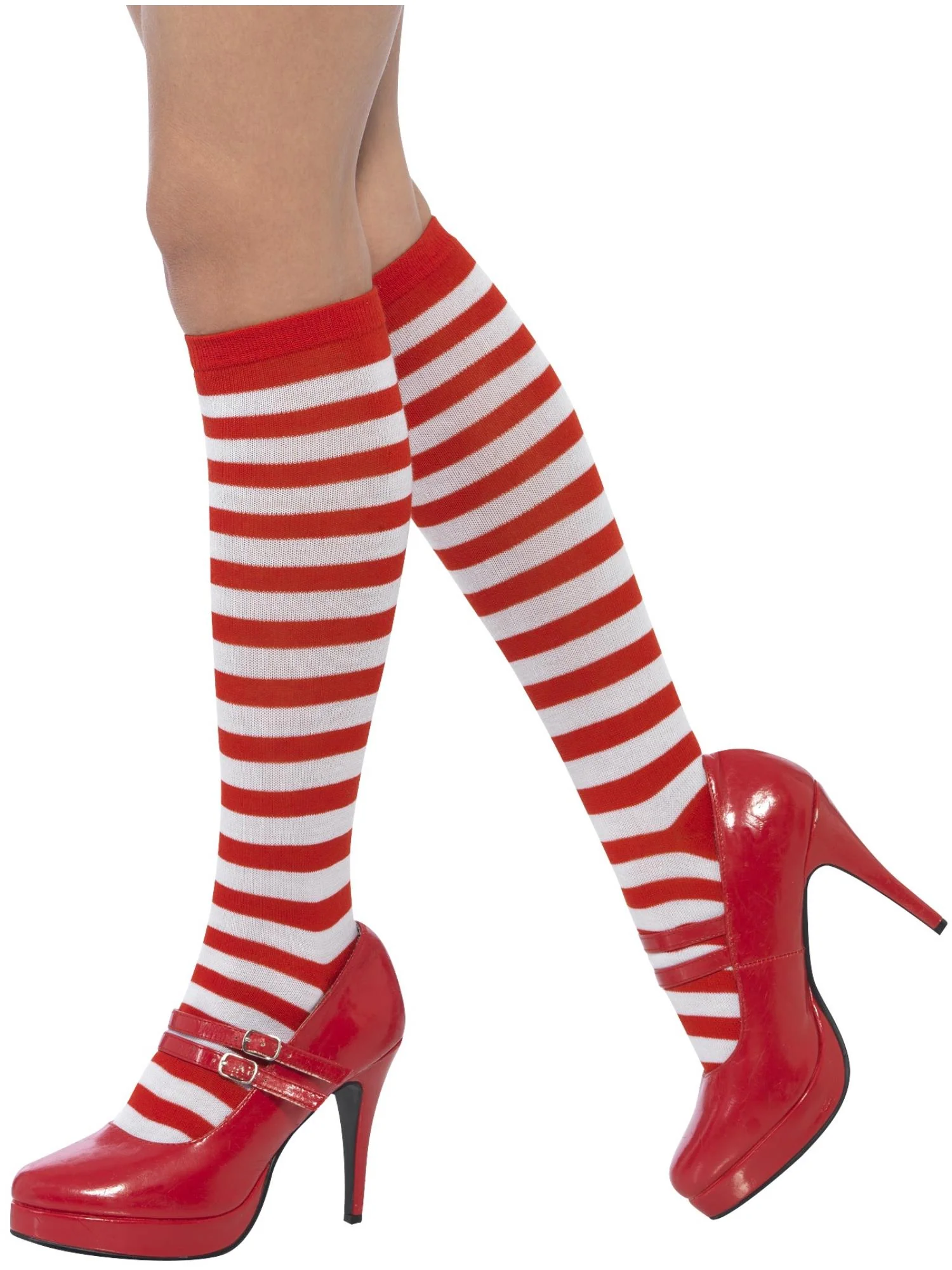 Striped Socks, Long, Red & White Wholesale - Image 2