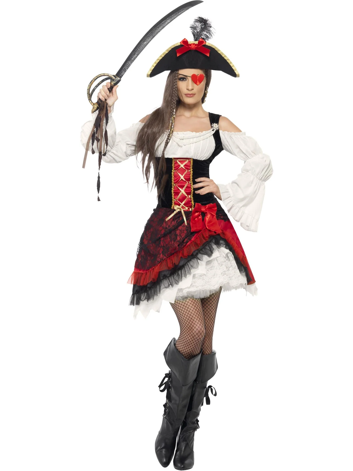 Glamorous Lady Pirate Costume, Red  Wholesale