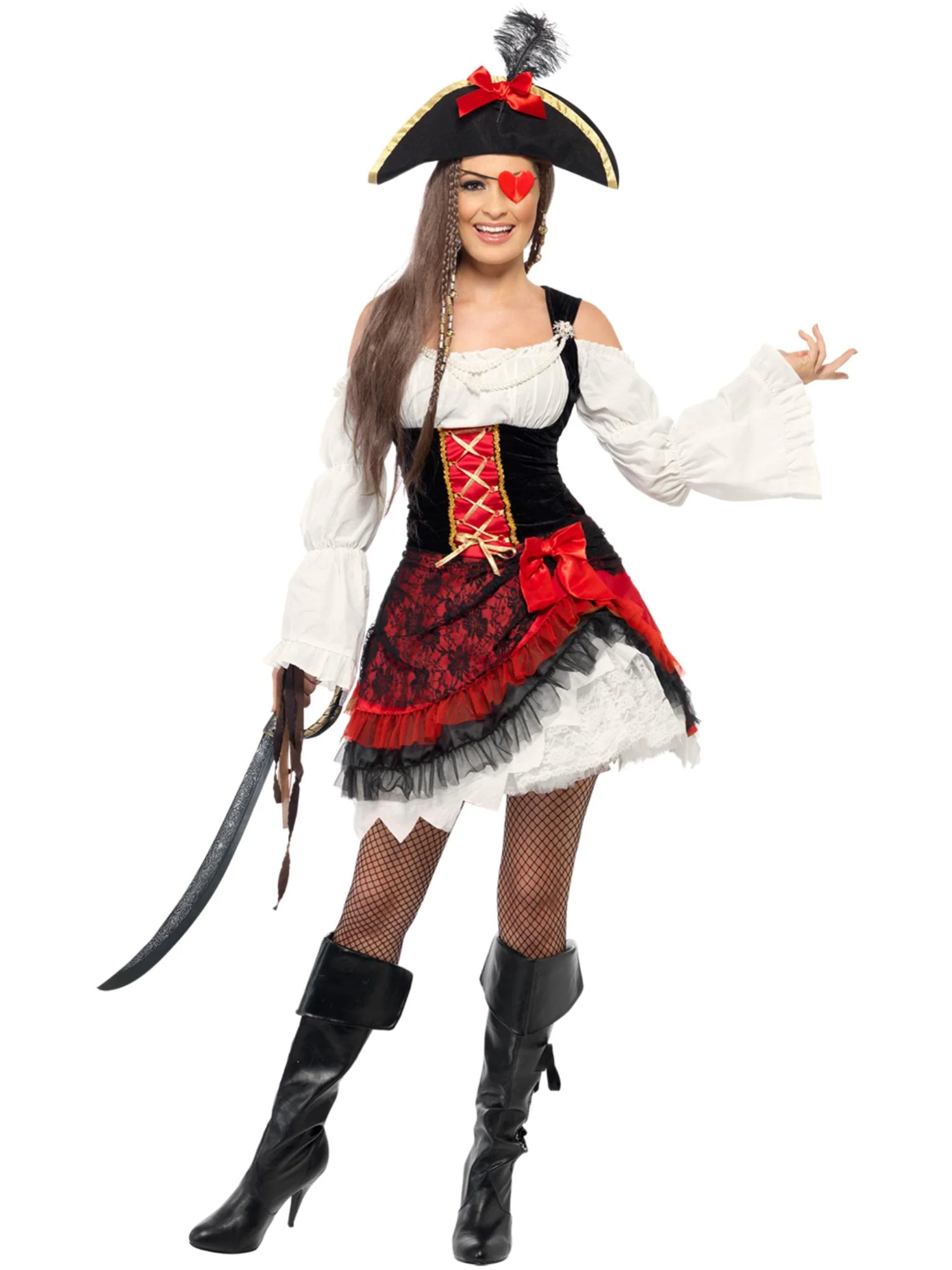 Glamorous Lady Pirate Costume, Red Wholesale - Image 3