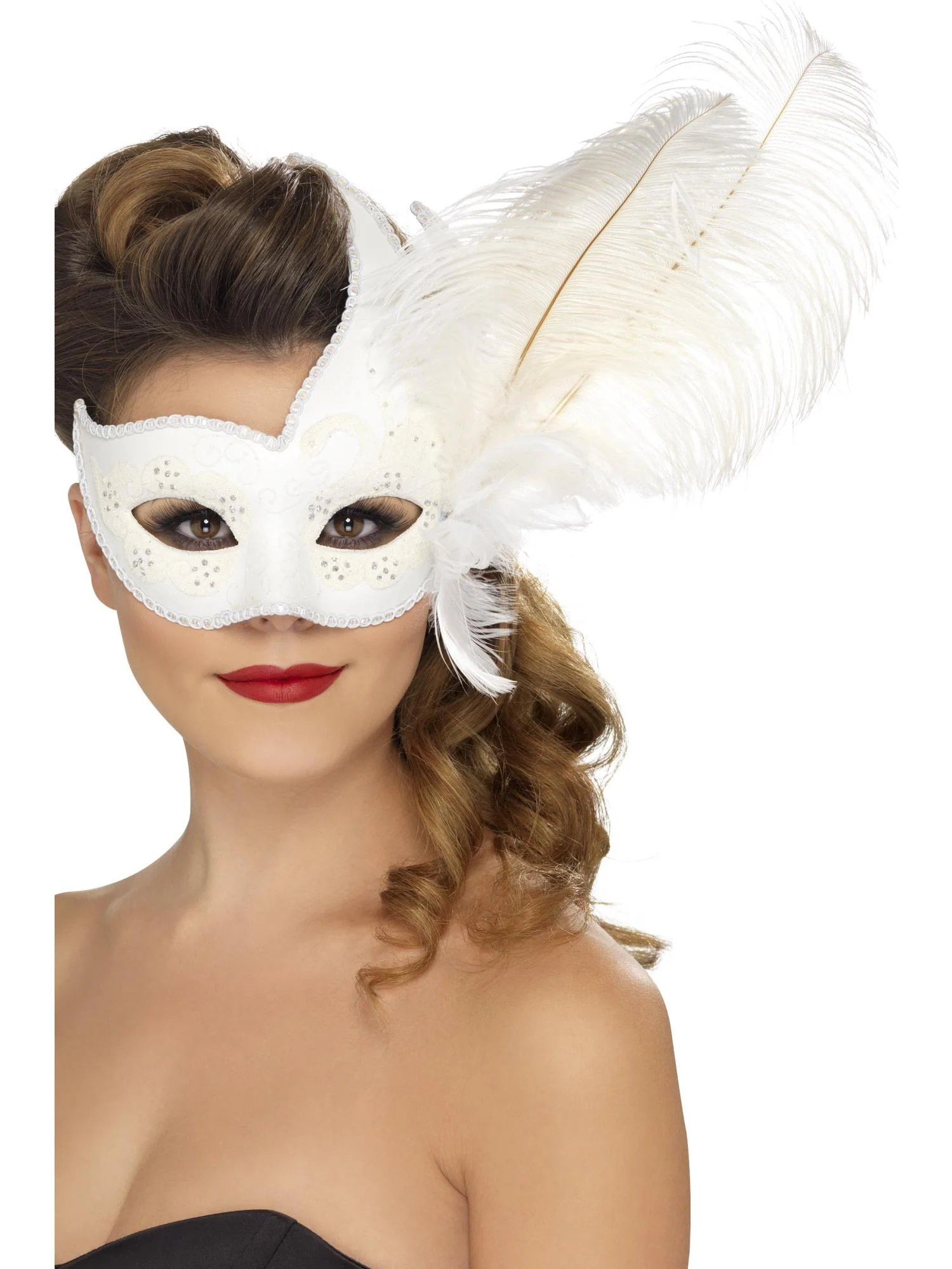 Ornate Columbina Eyemask, White  Wholesale