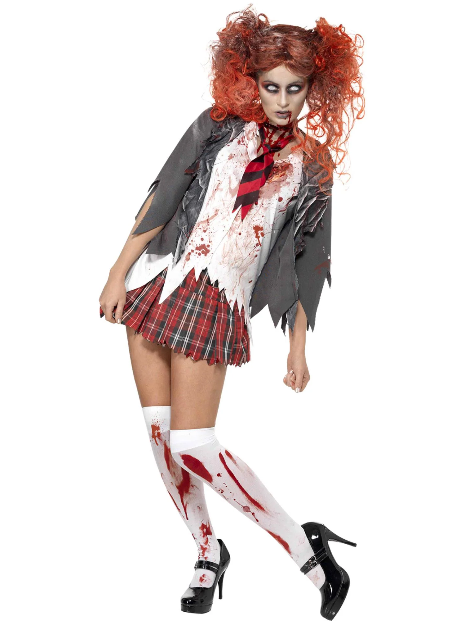 High School Horror Zombie Schoolgirl Costume, Grey  Wholesale - Image 4