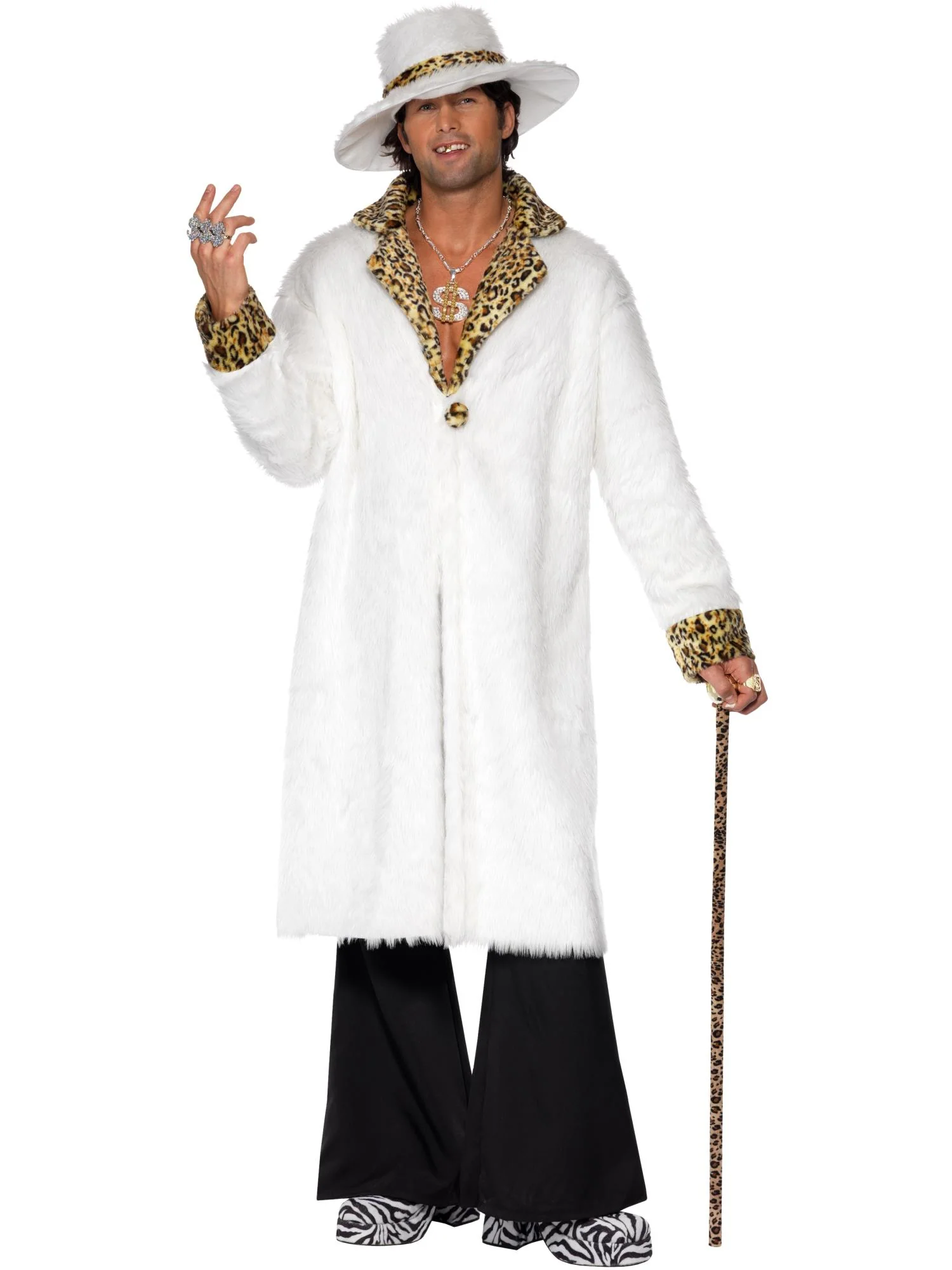 Pimp Costume, White and Leopard Skin, White Wholesale - Image 4