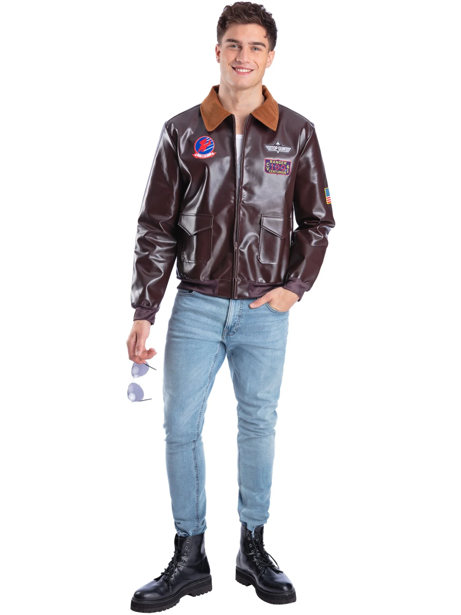 Top Gun Bomber Jacket, Brown Wholesale - Image 3