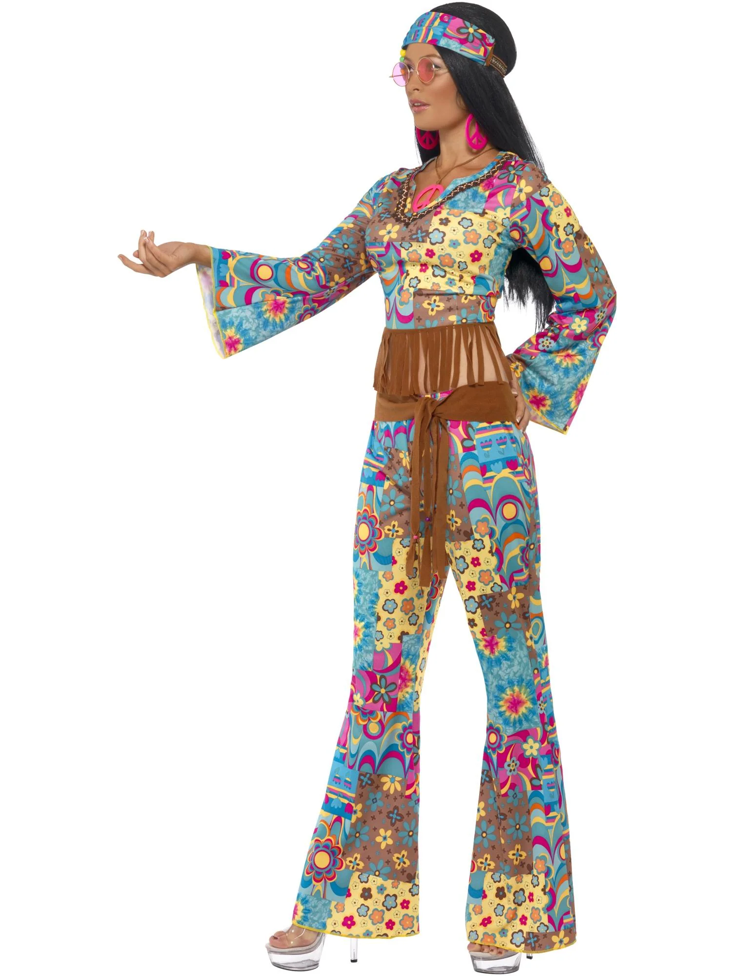 Hippy Flower Power Costume, Multi-Coloured  Wholesale - Image 2