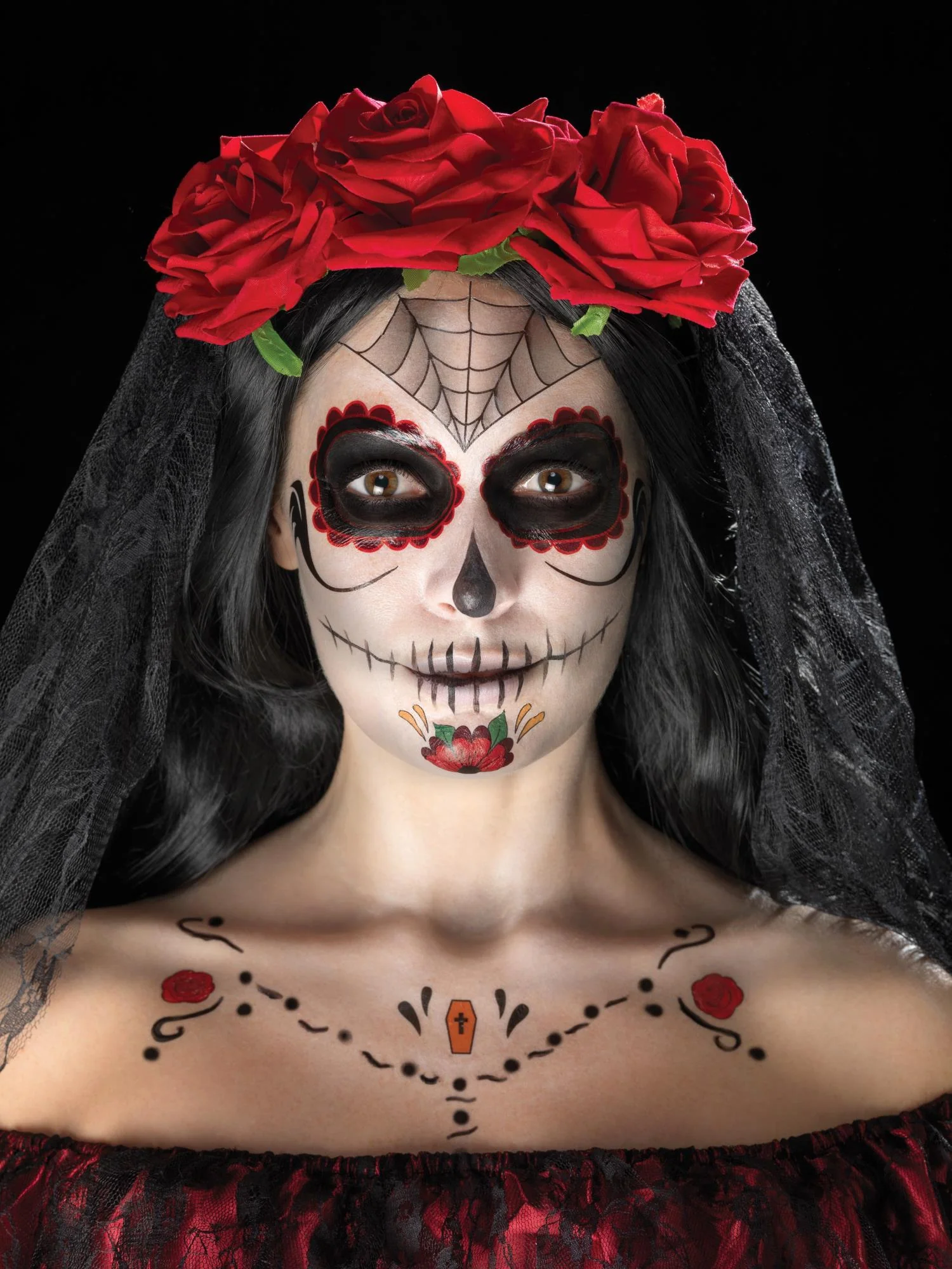 Smiffys Make-Up FX, Day of the Dead Kit, Aqua, Red Wholesale - Image 2