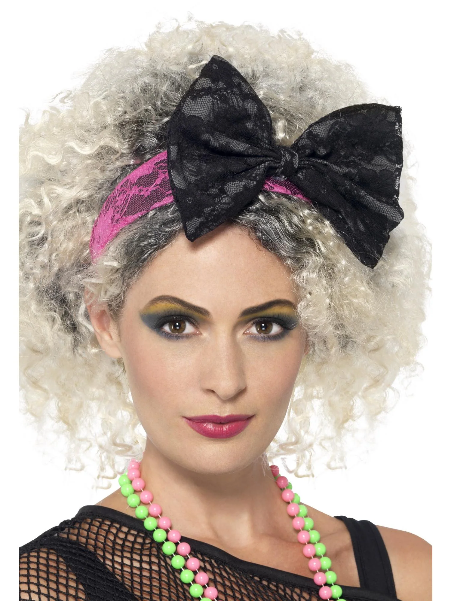 80s Lace Headband, Black & Pink Wholesale