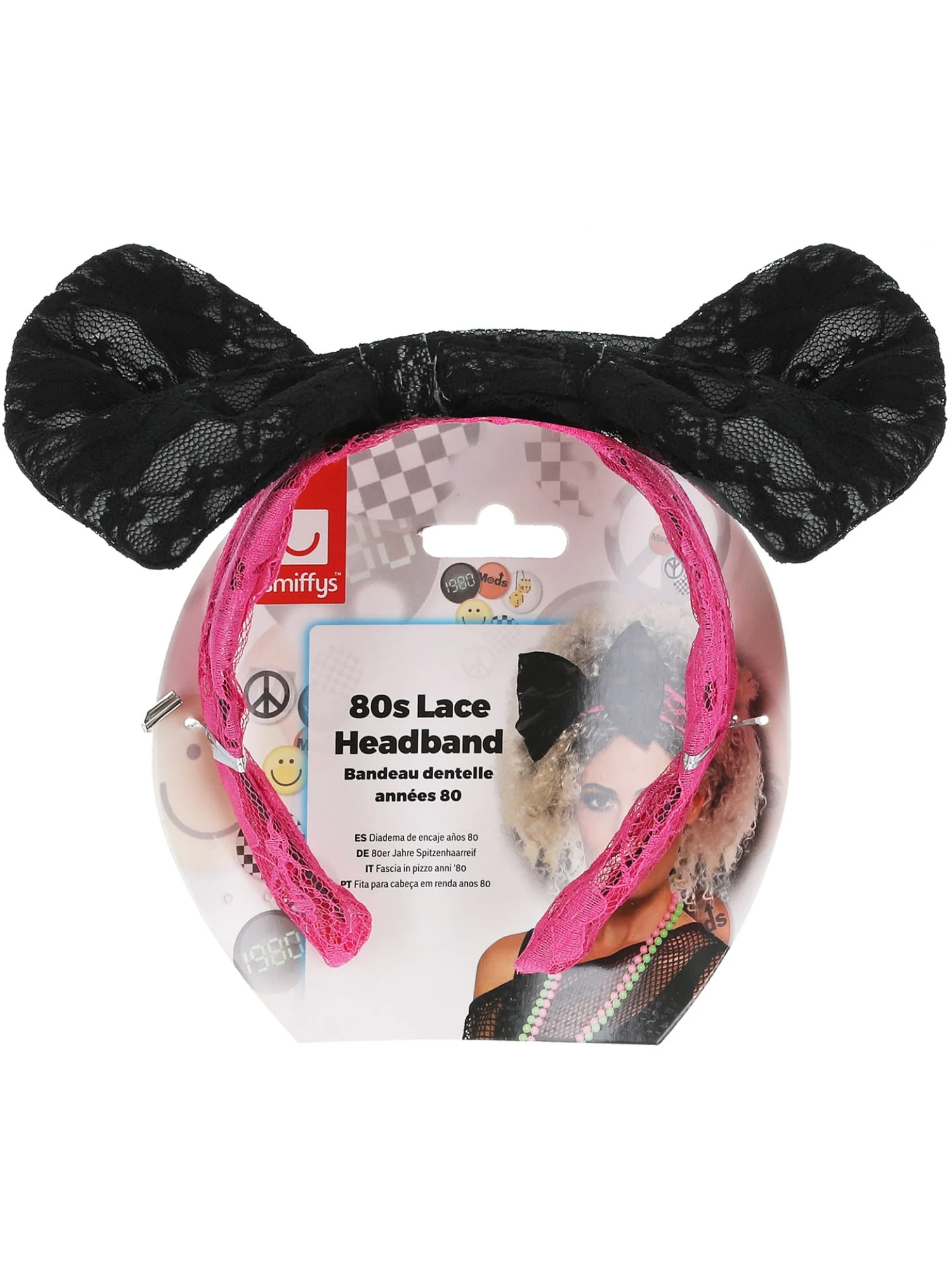 80s Lace Headband, Black & Pink Wholesale - Image 2