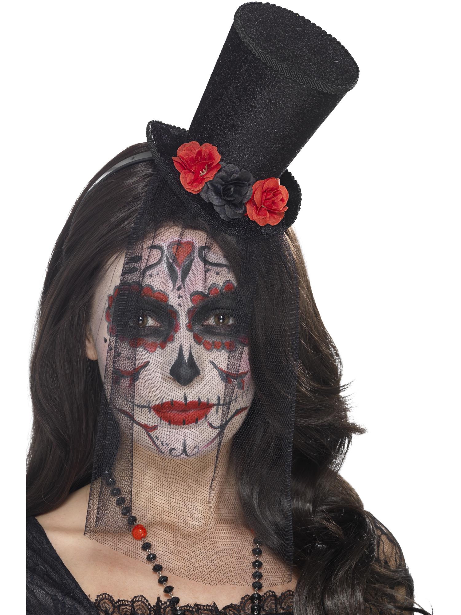Day of the Dead Mini Top Hat, Black Wholesale