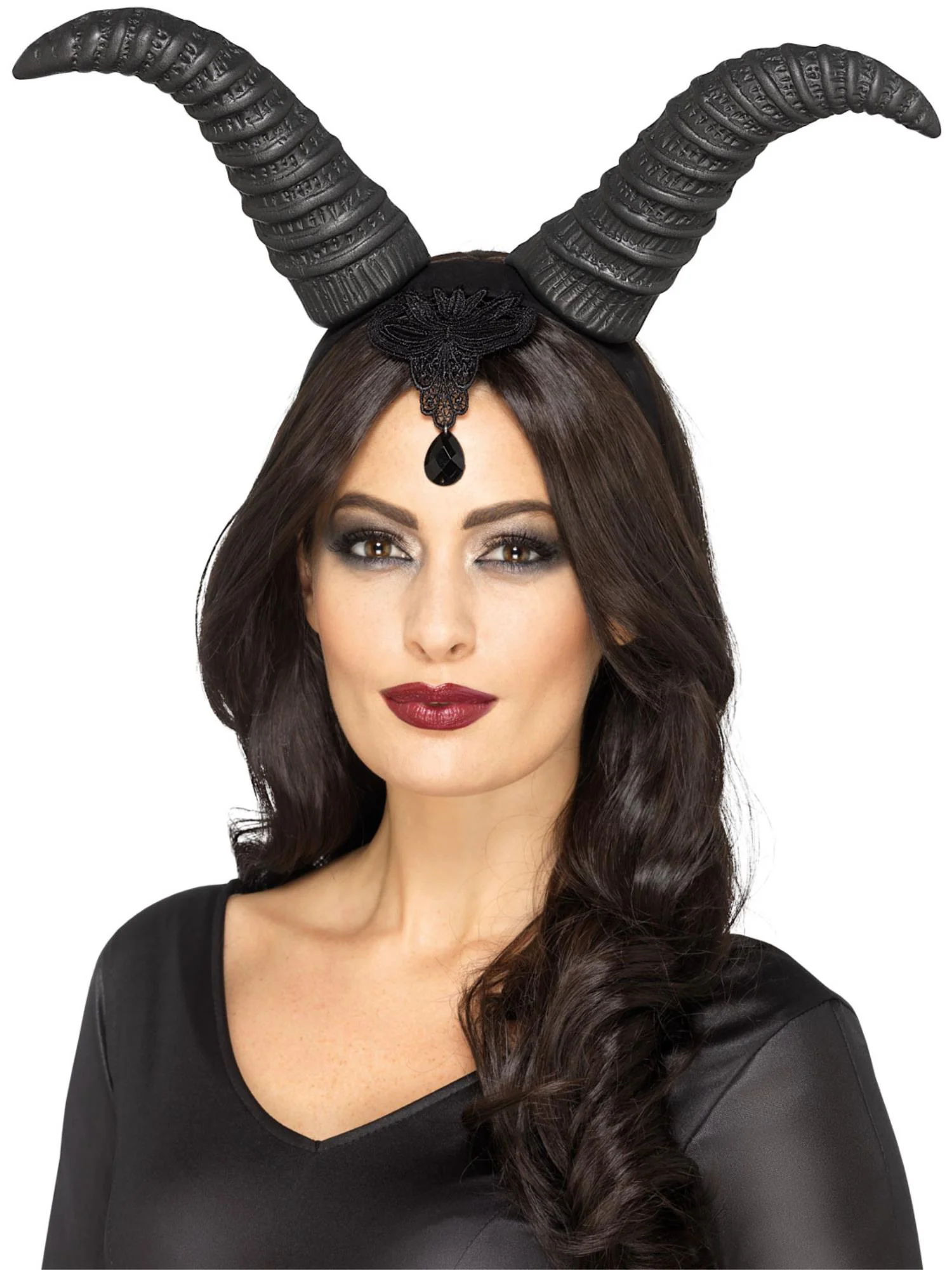 Demonic Queen Horns, on Headband, Black Wholesale