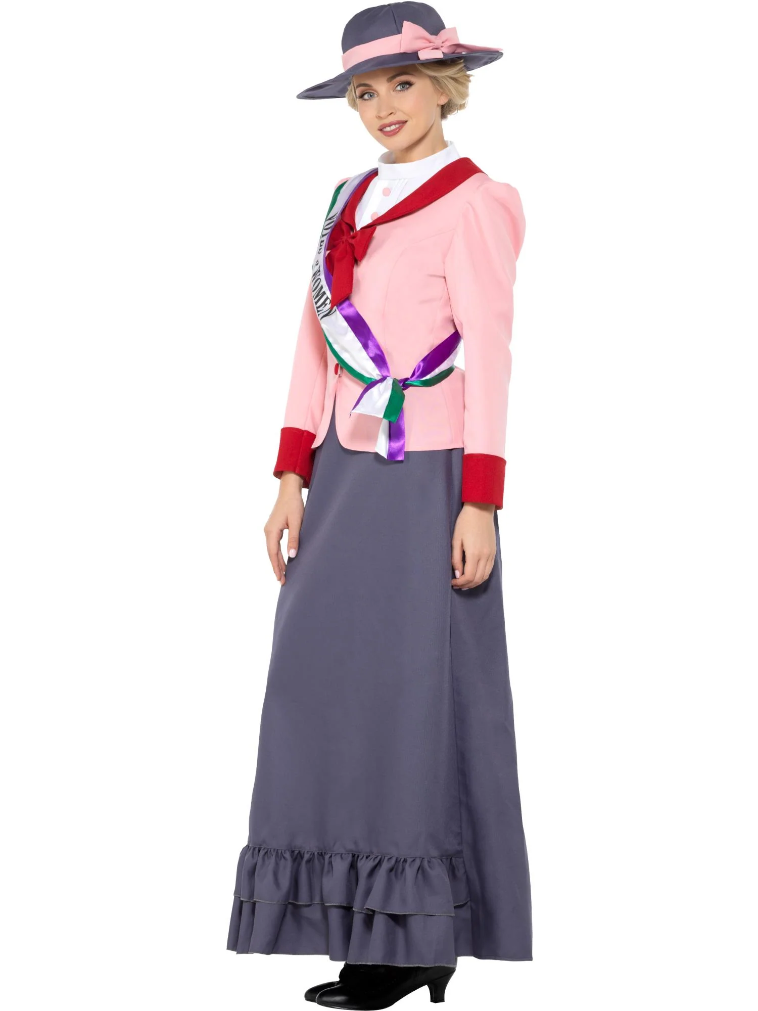 Deluxe Victorian Suffragette Costume, Grey & Pink  Wholesale - Image 2