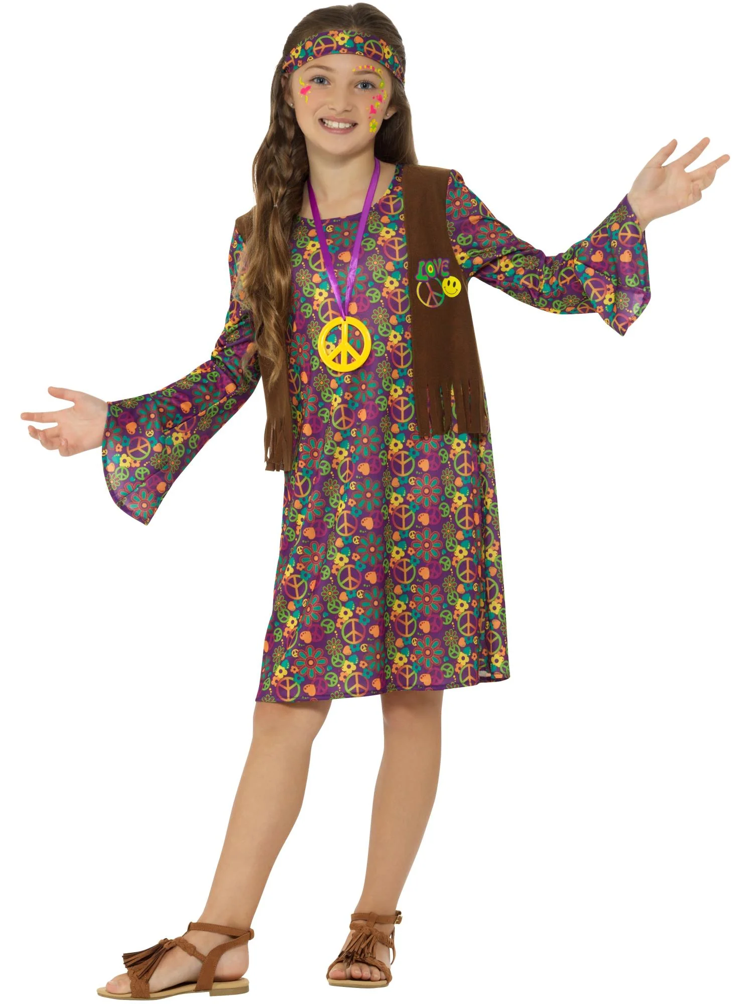 Hippie Girl Costume, with Dress, Multi-Coloured Wholesale - Image 4
