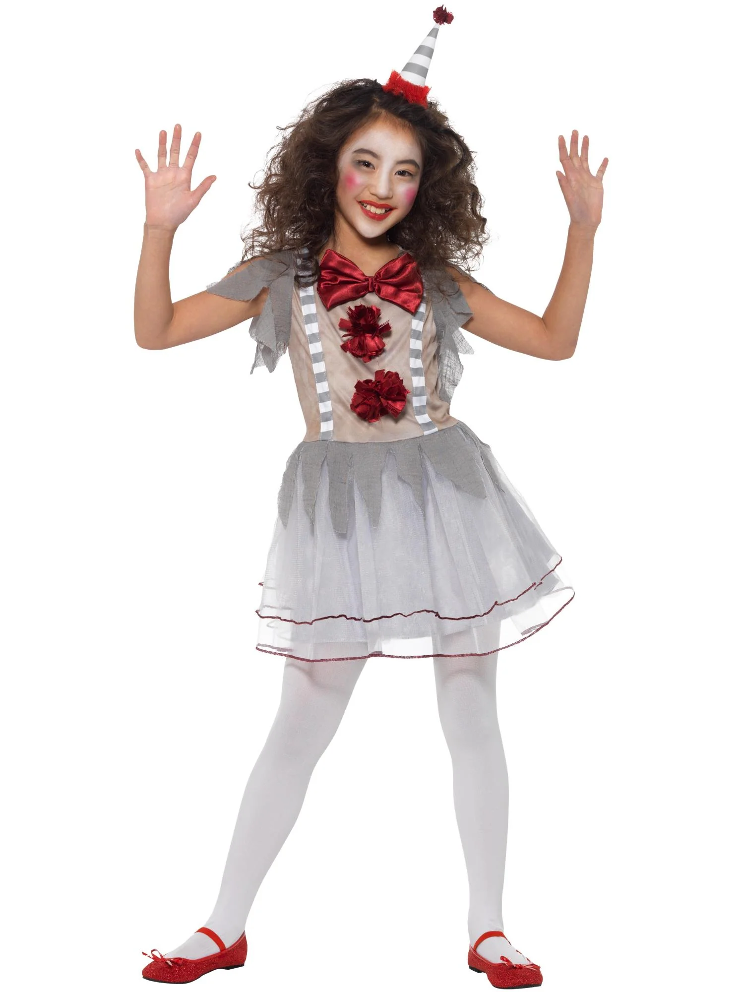 Vintage Clown Girl Costume, Grey & Red  Wholesale - Image 4
