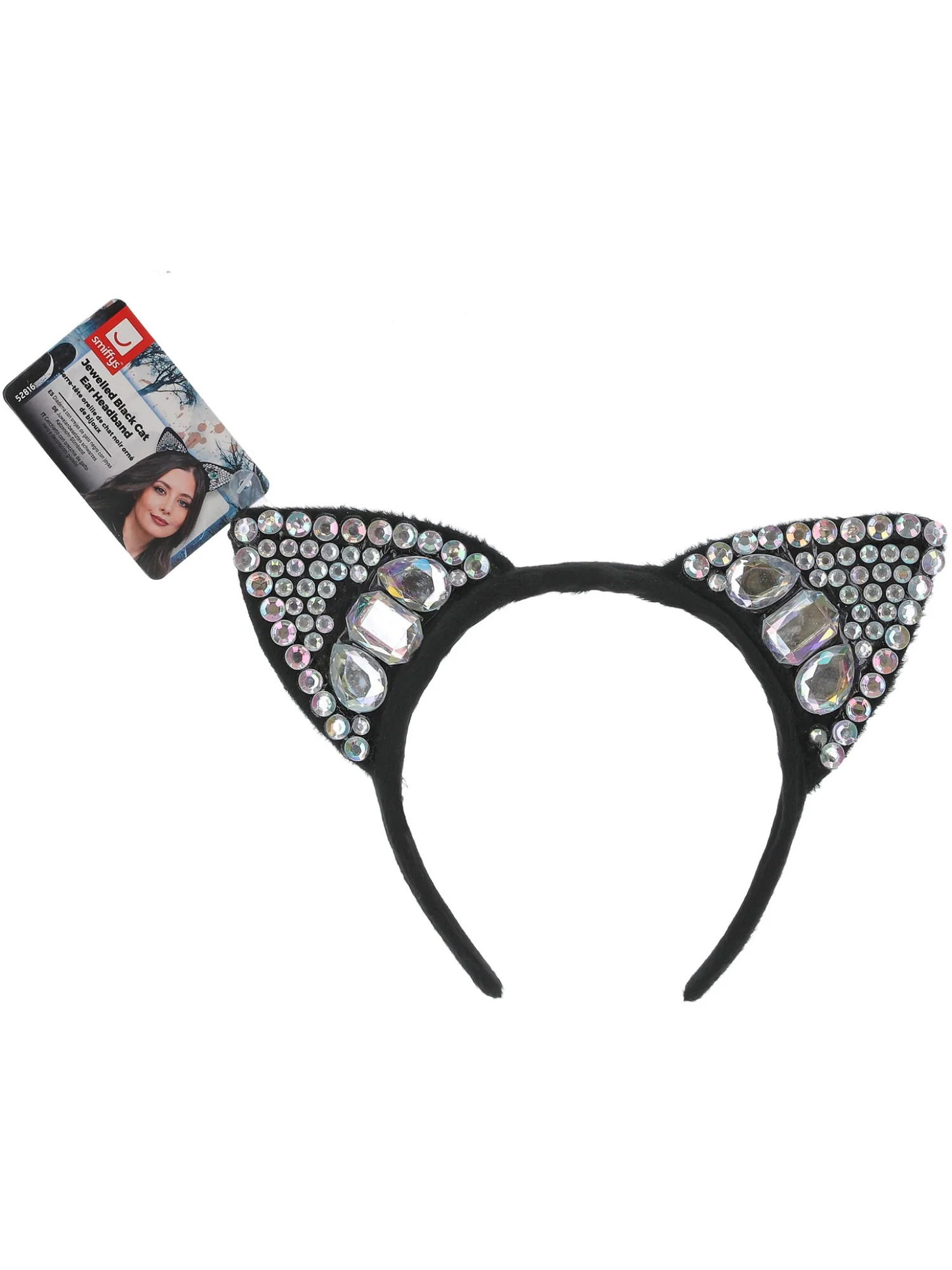 Jewelled Black Cat Ear Headband  Wholesale - Image 2