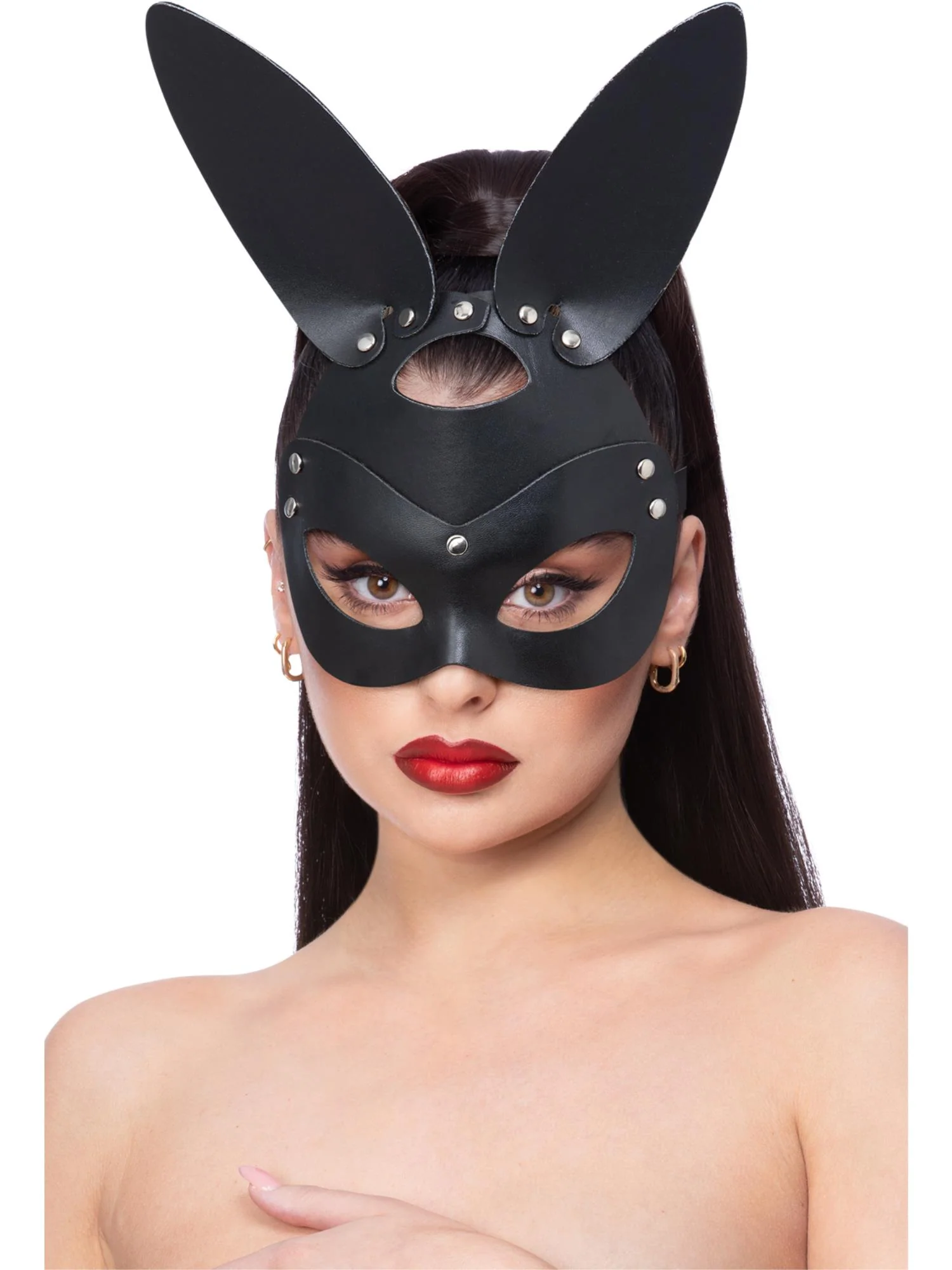 Fever Black Mock Leather Rabbit Mask  Wholesale