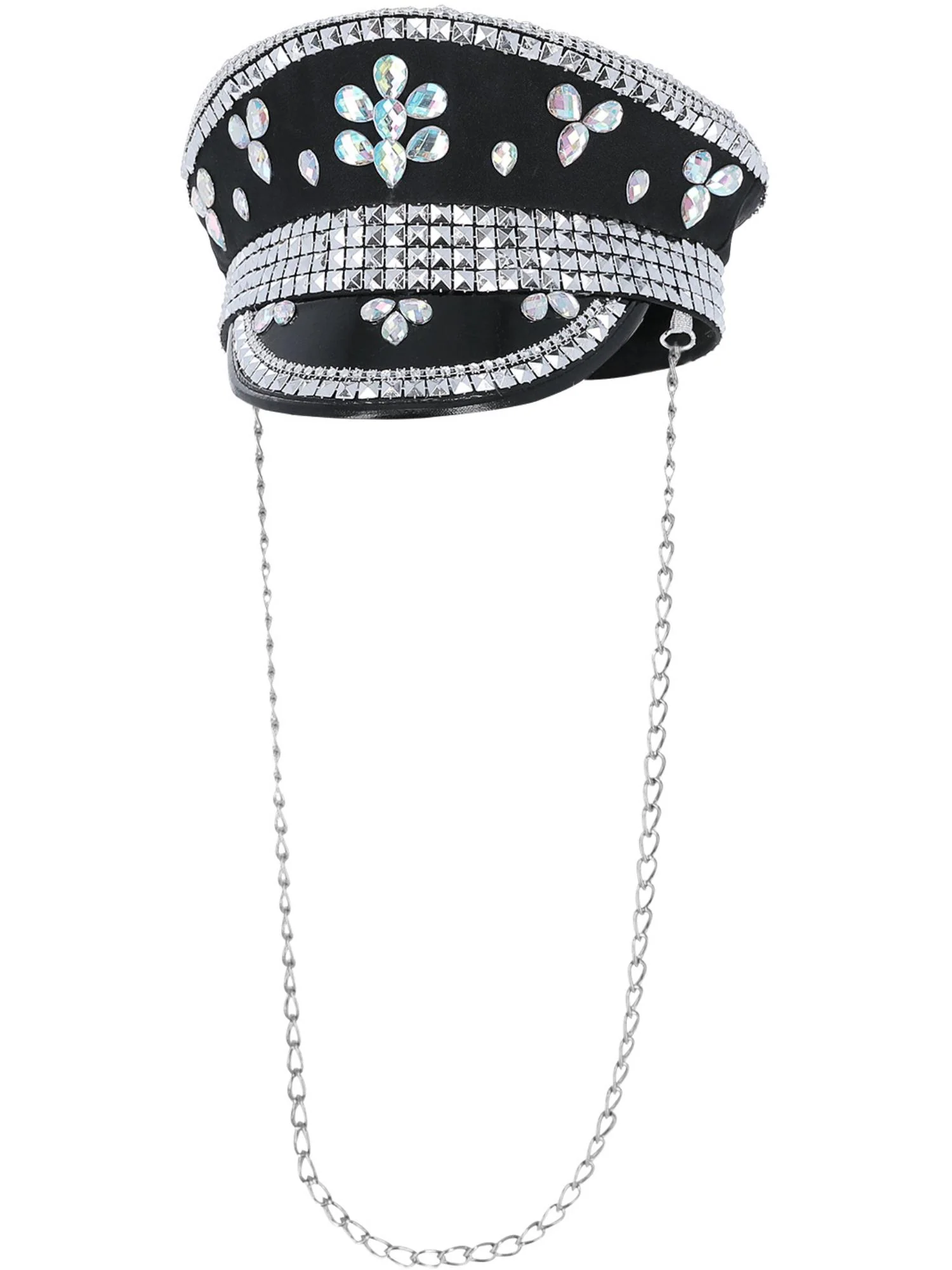 Fever Deluxe Sequin Studded Captains Hat, Black  Wholesale