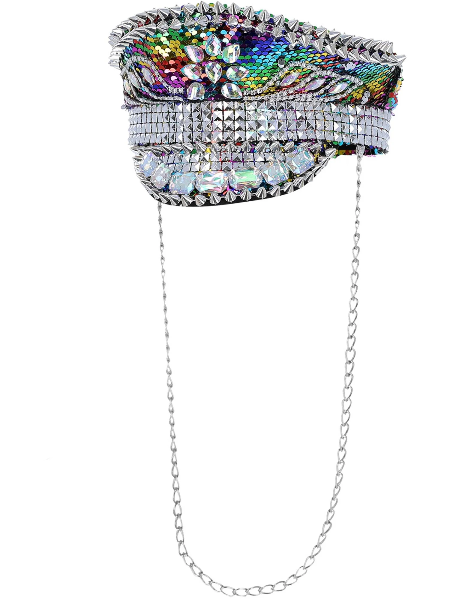Fever Deluxe Sequin Studded Captains Hat, Rainbow Wholesale