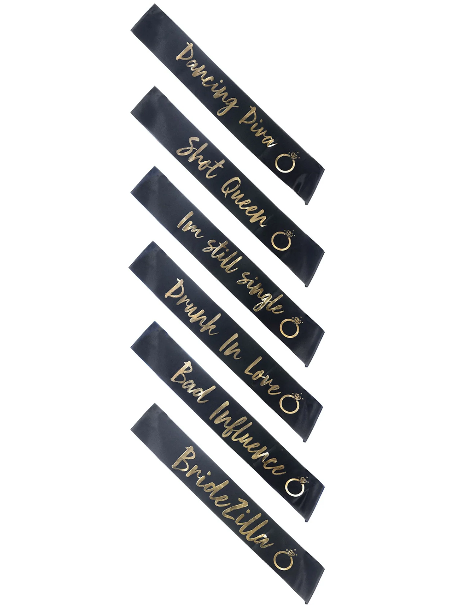 Hen Party Funny Sashes, 6Pk, Black & Gold Wholesale - Image 2