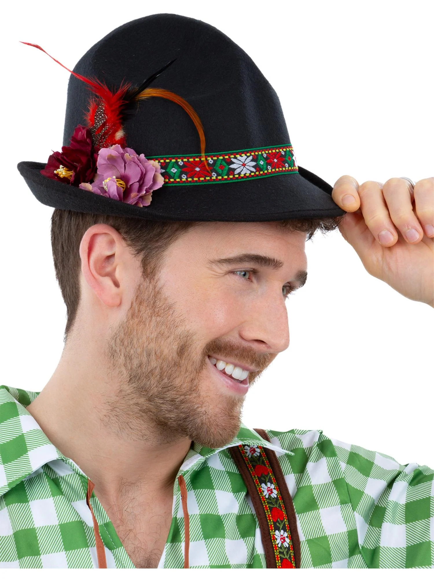 Dirndl Trenker Hat, with Feathers & Flowers  Wholesale - Image 2