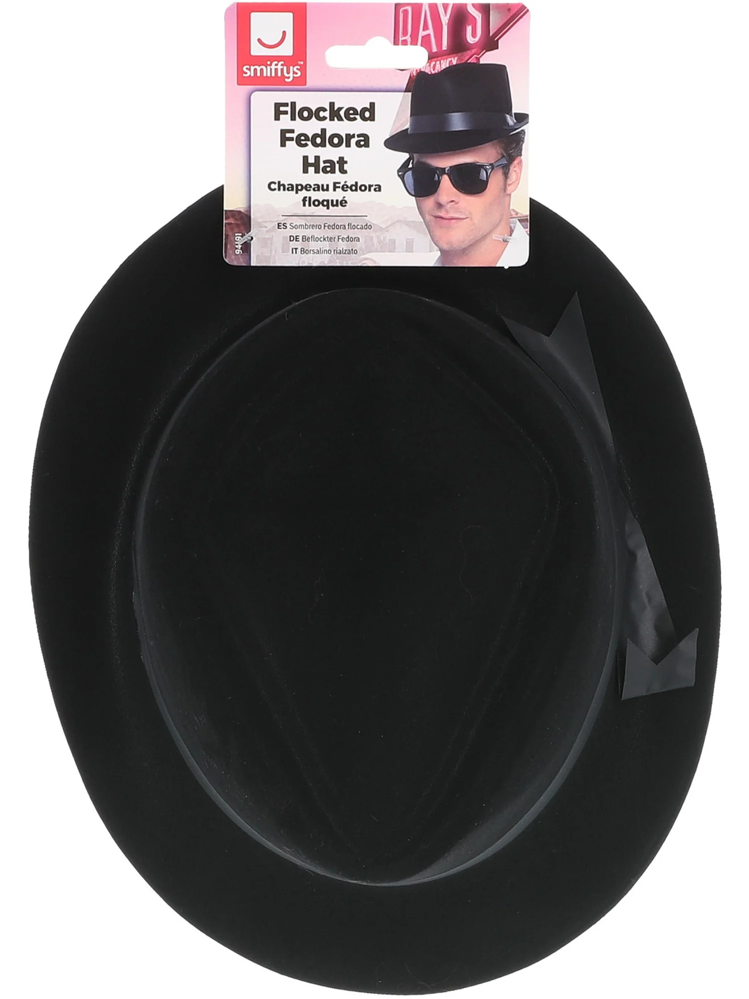 Flocked Fedora Hat, Black  Wholesale - Image 2